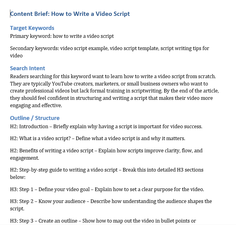 Content brief Content brief
