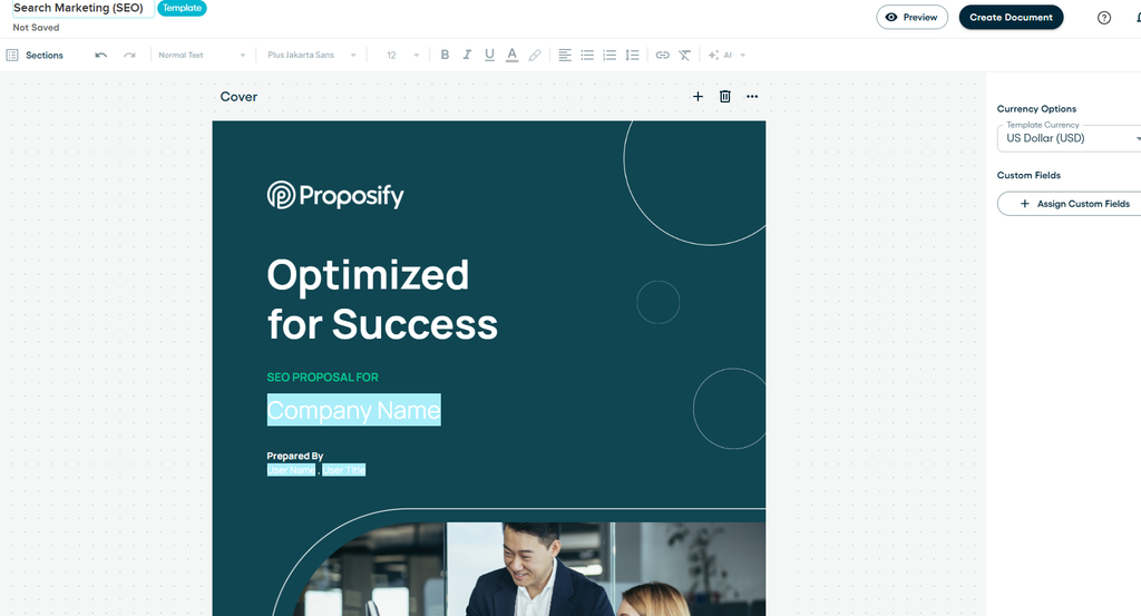 Proposify template editor