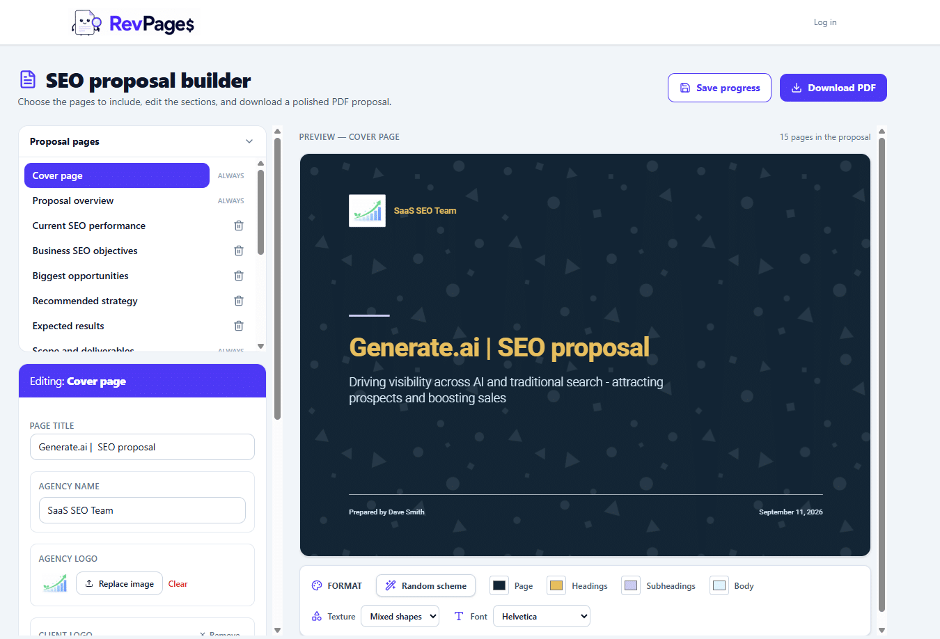 SEO proposal template builder tool RevPages - SEO proposal template builder tool